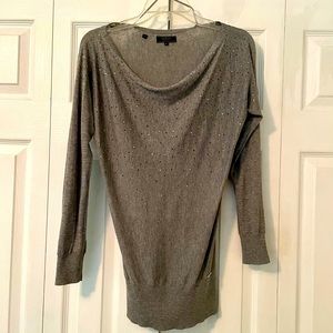 Guess Sweater, Medium, Gray with black, silver, and gray embellishments.